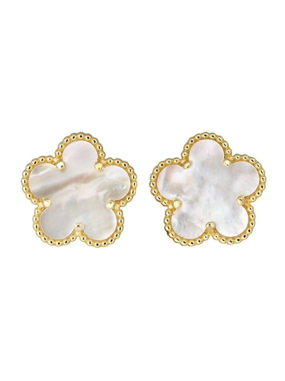 Clover 5 Leave Stud Earrings 18k GP 925 Sterling Silver / Mother of Pearl